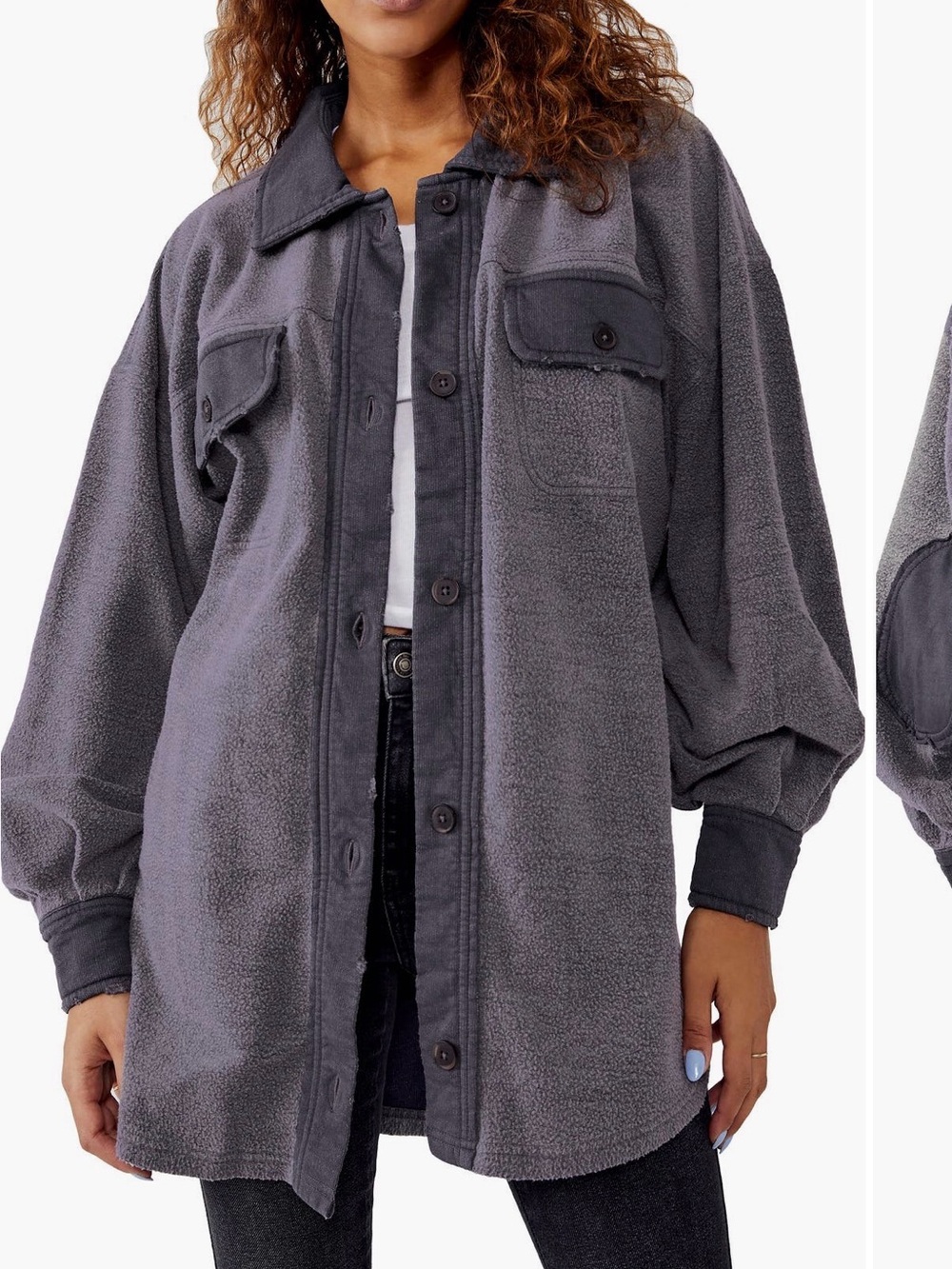 Free People Gray Oversized Sherpa Shacket Jacket